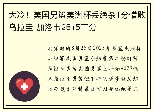 大冷！美国男篮美洲杯丢绝杀1分惜败乌拉圭 加洛韦25+5三分
